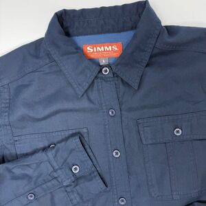 Simms Fishing Products Mens Lined Long Sleeve Button Up Shirt Blue Size Large